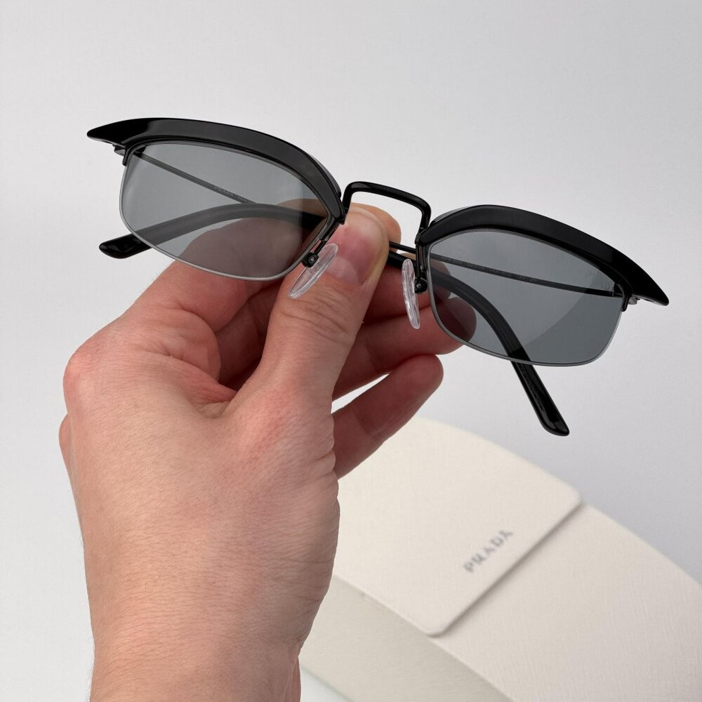 Prada PRB50S Rectangle Sunglasses – Black Frame Grey Lenses | Model 1AB3C2